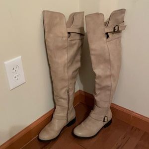 Over the knee tan faux leather boots. Size 7